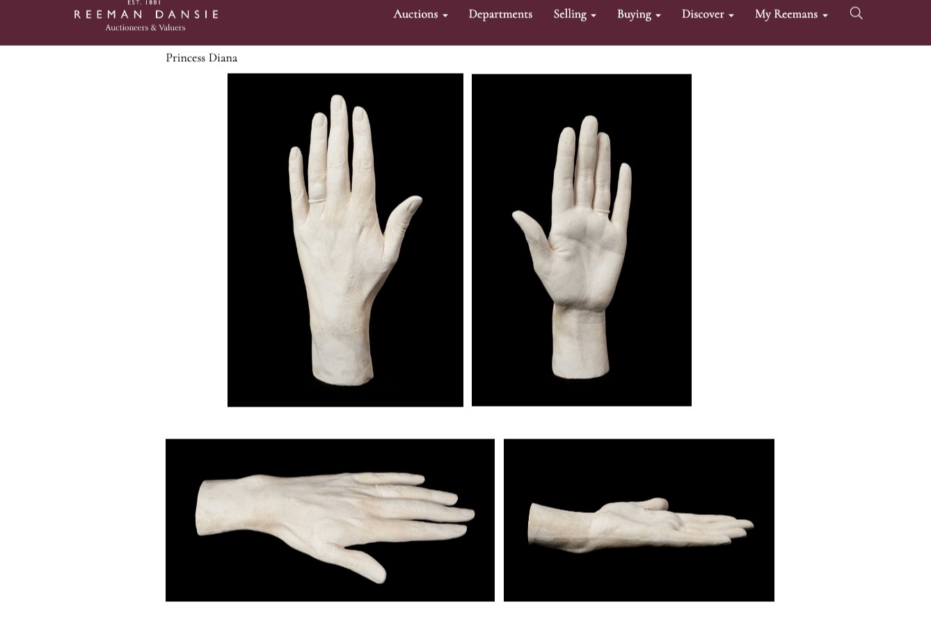 戴安娜「左手石膏像」將拍賣
 連手紋也還原 有望36萬成交