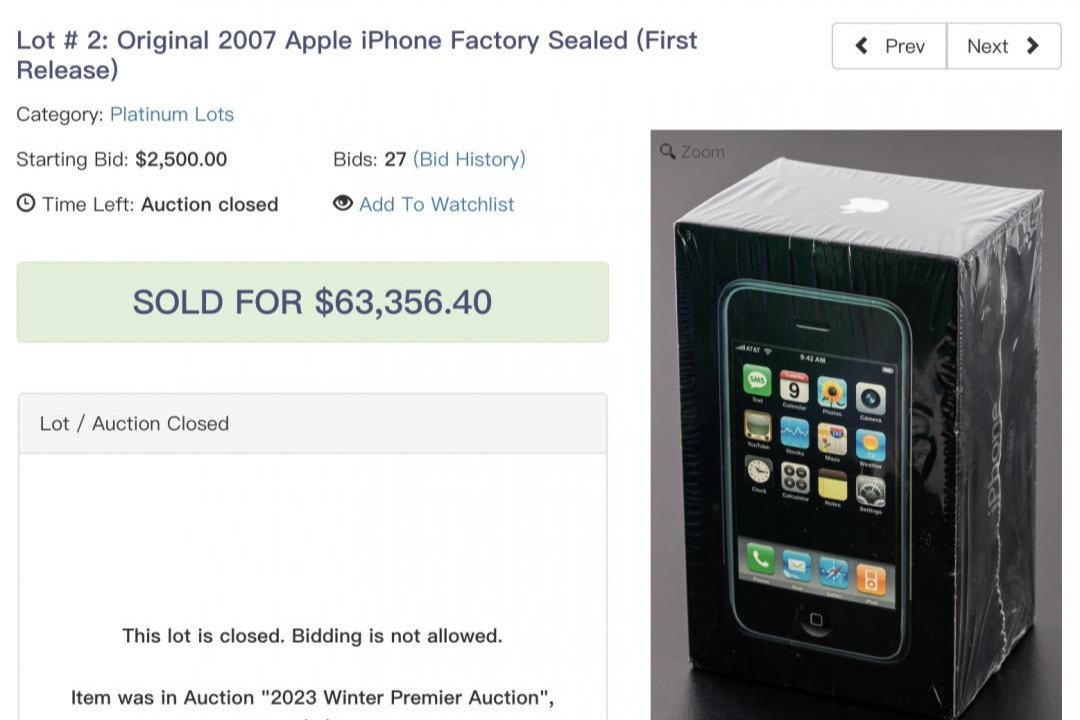 2007年全新初代iPhone拍賣售出 15年升值百倍高達50萬成交
